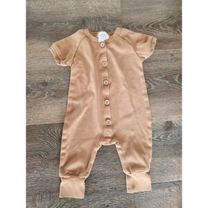 Baby Blueberrie Romper‎ Button Front Short Sleeve Tan Jumpsuit 3-6 months #9